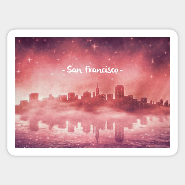 San Francisco at Night Sticker by BethsdaleArt